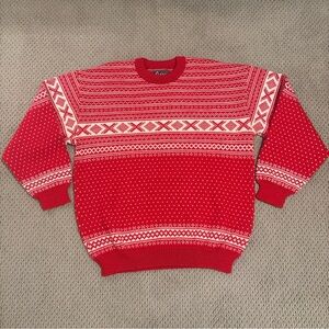 Red And White Knit Sweater Roots Canada Holiday Christmas Ski Sweater Imperfect
